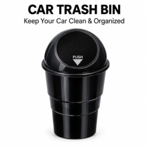 Portable Car Dustbin with Lid – Mini Trash Can for Car, Office, Home & Travel – Compact Desktop Waste Bin, Small Plastic Garbage Organizer with Push-Top Spring Lid, Multi-Use Auto Trash Bin (Black)